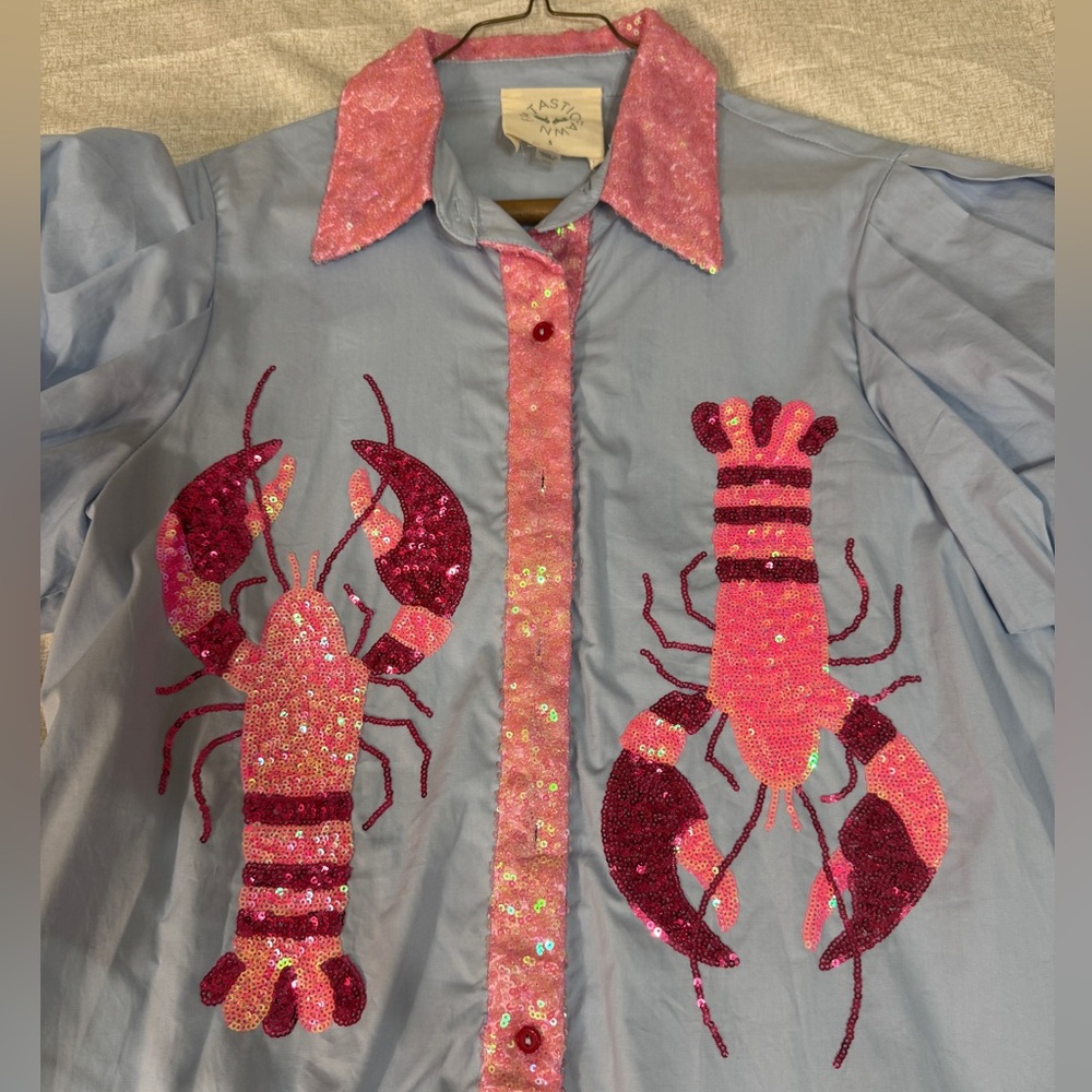 Pink Lobster Sequin Chambray Dress